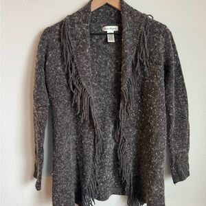 Susan Bristol Charcoal Fringe Cardigan